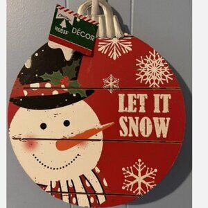 Snowman 'Let it Snow' Ornament Shaped Sign - Painted Style - 10 x 12 Inches